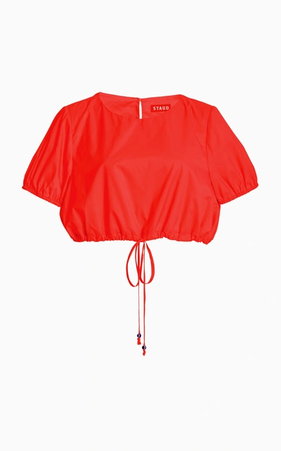 Shop Staud Women's Prato Taffeta Cropped Top In Red