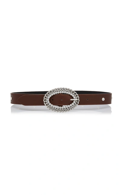 Shop Alessandra Rich Women's Crystal Silver-tone Chain Leather Belt In Brown