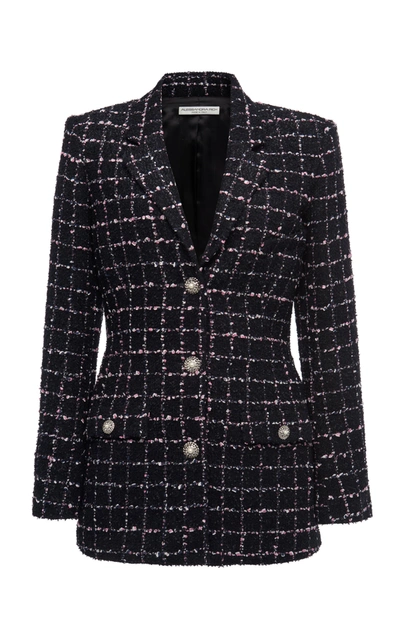 Shop Alessandra Rich Women's Checked Boucle-tweed Blazer In Black