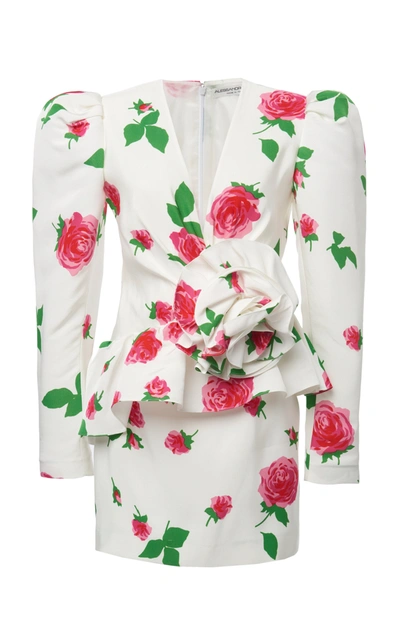 Shop Alessandra Rich Women's Rose-printed Faille Mini Dress In White