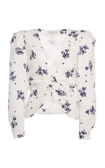 Shop Alessandra Rich Women's Rose-printed Silk Collarless Jacket In Blue