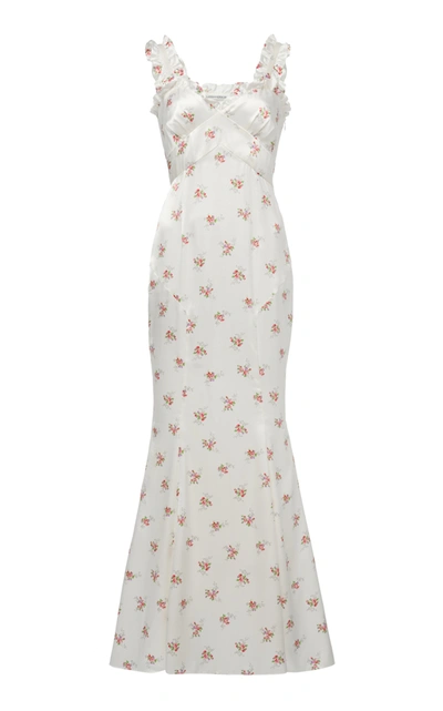 Shop Alessandra Rich Women's Floral-printed Satin Dress In White