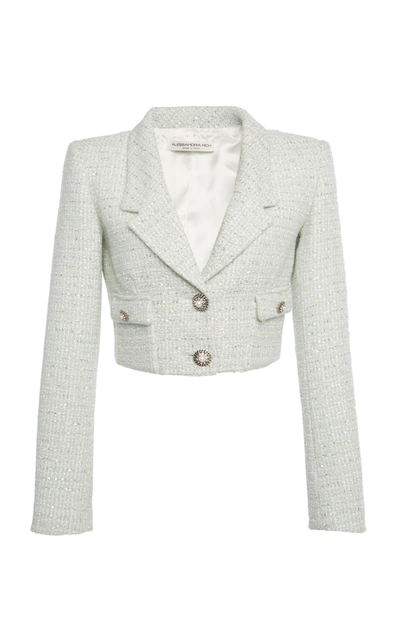 Shop Alessandra Rich Women's Sequined Wool-blend Tweed Cropped Blazer In Green
