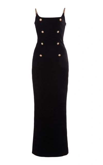 Shop Alessandra Rich Women's Chain-detailed Velvet Maxi Dress In Black