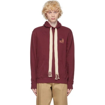 Shop Loewe Burgundy Anagram Embroidered Hoodie In 7110 Burgun