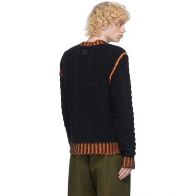 Shop Loewe Navy Wool And Cashmere Cable Knit Sweater In 3996 Navy