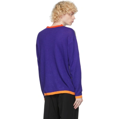 Shop Loewe Grey And Purple Anagram Embroidered Sweater In 1315 Grey