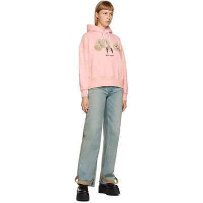 Shop Palm Angels Pink Bear Hoodie In Pink/brown