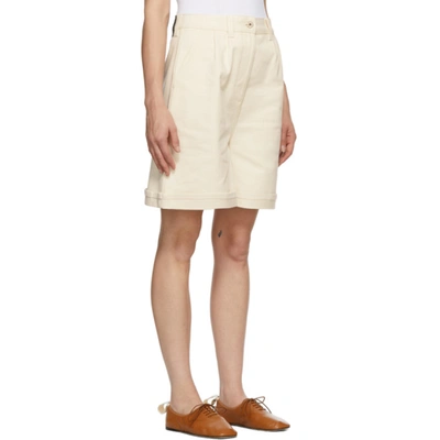 Shop Loewe Off-white Denim Shorts In 2110 Ivory