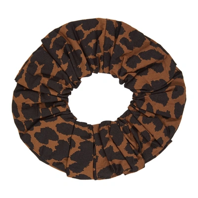 Shop Ganni Black And Brown Leopard Scrunchie In Toffee