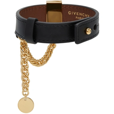 Shop Givenchy Black Leather Bracelet In 001 Black
