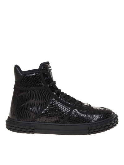 Shop Giuseppe Zanotti High Sneakers In Black Crocodile Print Calfskin