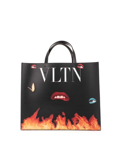 Shop Valentino Flame Tote Bag In Black