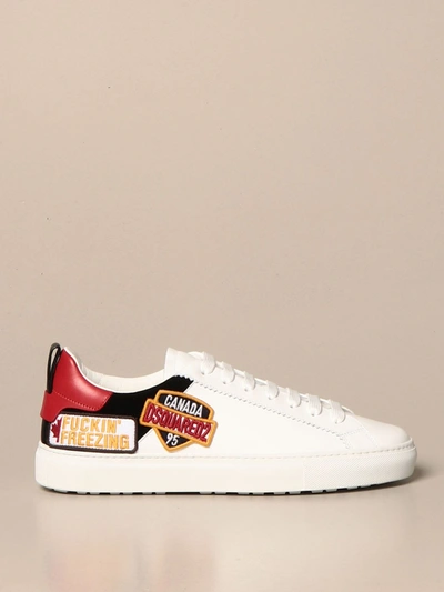Shop Dsquared2 Sneakers In Leather With Logo Patch In White