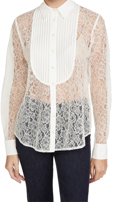 Shop Fleur Du Mal Lace Oversized Pintucked Shirt In Ivory