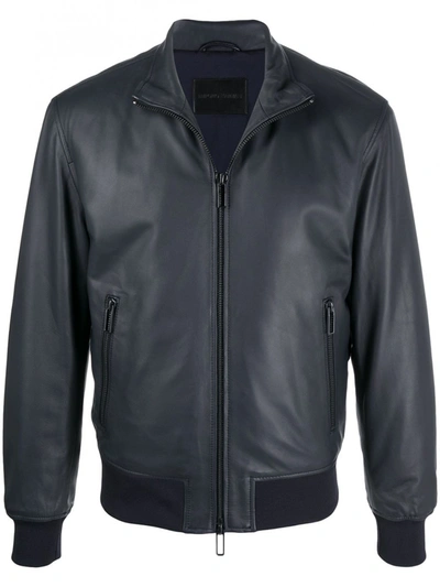 Shop Emporio Armani Leather Jacket In Blue