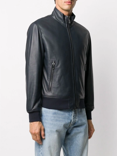 Shop Emporio Armani Leather Jacket In Blue