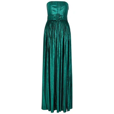 Shop Retroféte Jaden Green Metallic-weave Maxi Dress