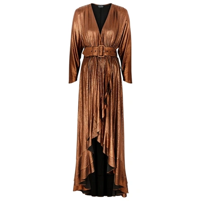 Shop Retroféte Wayne Metallic-weave Wrap Dress In Metallic Bronze