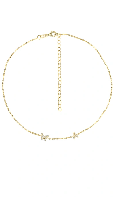 Shop Adinas Jewels Pave Butterfly Initial Choker In Gold