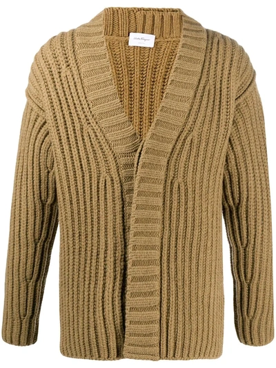 Shop Ferragamo Ribbed Knit Cardigan In Brown