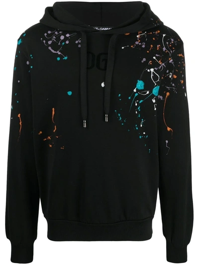 Shop Dolce & Gabbana Paint Splatter Dg Logo Hoodie In Black