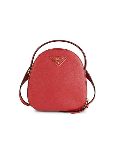 Shop Prada Mini Leather Backpack In Red