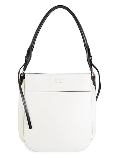 Shop Prada Squared Leather Shoulder Bag In White
