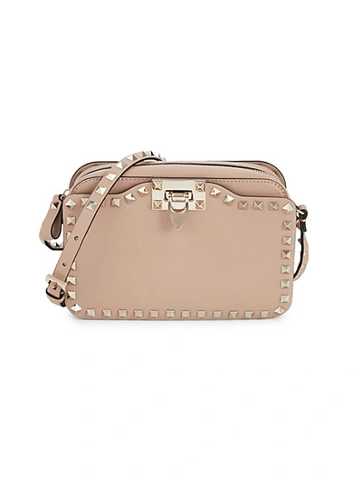 Shop Valentino Mini Rockstud Leather Camera Bag In Rose