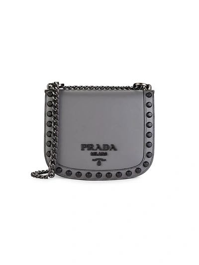 Shop Prada Studded Leather Crossbody Bag In Gunmetal