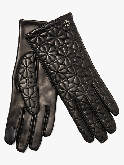 Shop Kate Spade Spade Flower Quilted Leather Gloves In Black