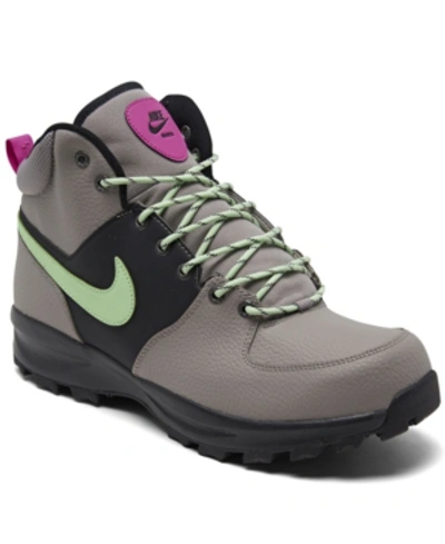 Shop Nike Men's Manoa Leather Se Boots From Finish Line In Stone, Vapor Green