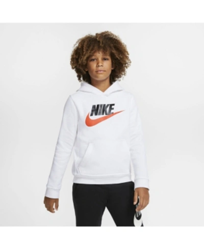 Shop Nike Big Boys Sportswear Club Fleece Pullover Hoodie In White/black