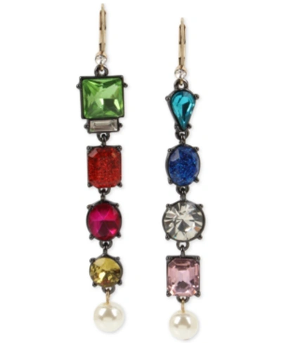Shop Betsey Johnson Two-tone Crystal, Stone & Imitation Pearl Mismatch Linear Drop Earrings In Black