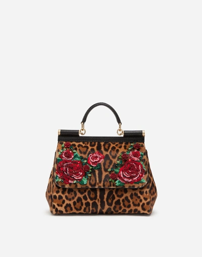 Shop Dolce & Gabbana Large Sicily Bag In Embroidered Leopard-print Pony Hair