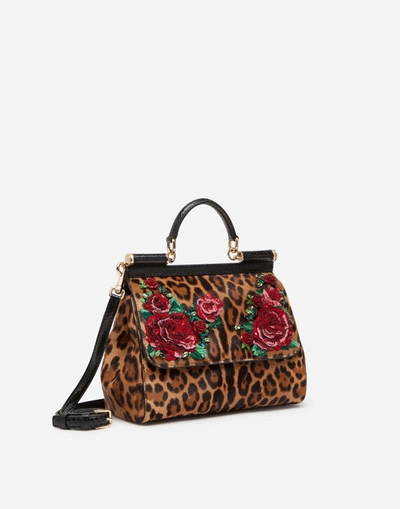 Shop Dolce & Gabbana Large Sicily Bag In Embroidered Leopard-print Pony Hair