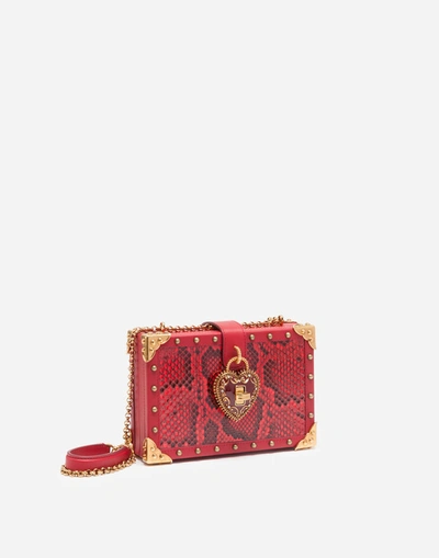 Shop Dolce & Gabbana My Heart Clutch In Python Skin In Red