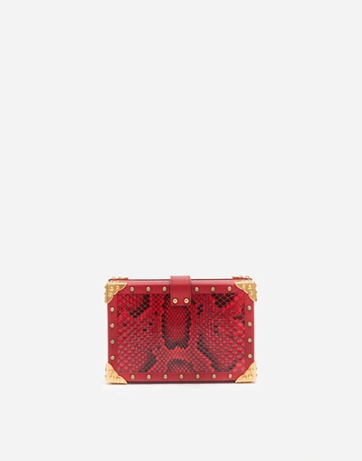 Shop Dolce & Gabbana My Heart Clutch In Python Skin In Red
