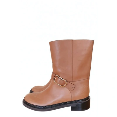 Pre-owned Ferragamo Leather Ankle Boots In Camel