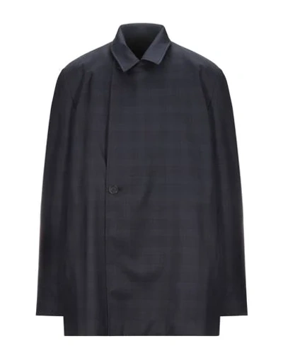 Shop Balenciaga Overcoats In Dark Blue