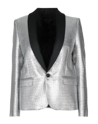 Shop Celine Woman Blazer Silver Size 6 Viscose, Polyamide, Silk, Metallic Fiber, Polyester
