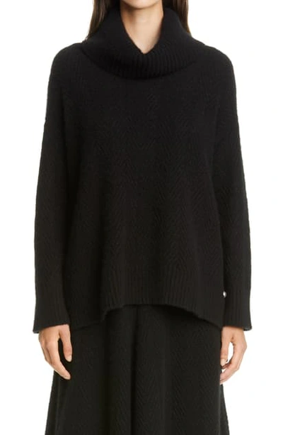 Shop Adam Lippes Herringbone Turtleneck Cashmere & Silk Sweater In Black