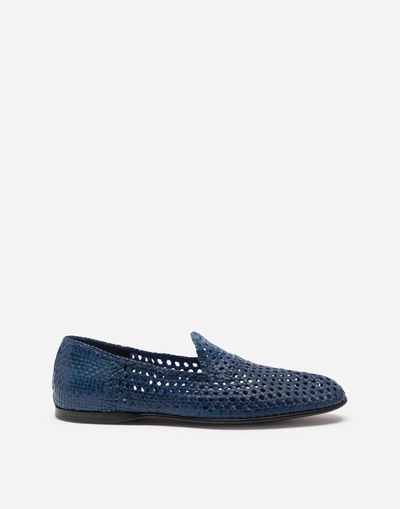 Shop Dolce & Gabbana Hand-woven Slippers In Blue