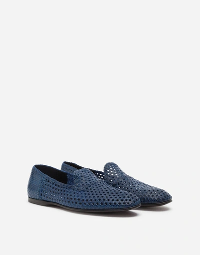 Shop Dolce & Gabbana Hand-woven Slippers In Blue