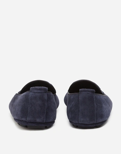 Shop Dolce & Gabbana Calfskin Slippers With Crown Embroidery In Blue