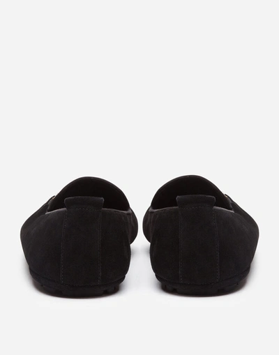 Shop Dolce & Gabbana Calfskin Slippers With Crown Embroidery In Black