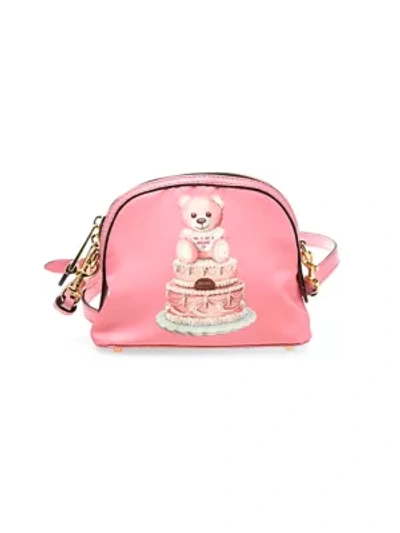 Shop Moschino Cake Bear Leather Shoulder Bag In Fuchsia Multi