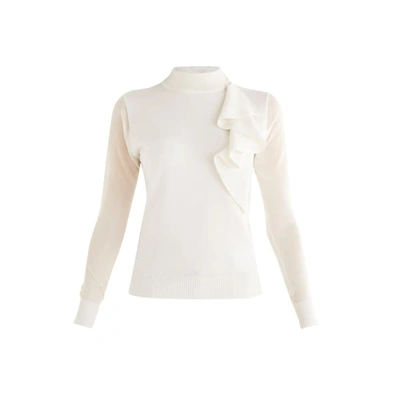 Shop Paisie Knitted Frill Top In White