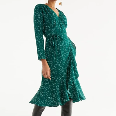 Shop Paisie Speckle Print Wrap Dress In Green & White