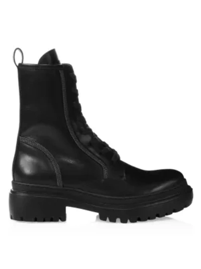 Shop Brunello Cucinelli Leather Lug Sole Combat Boots In Black